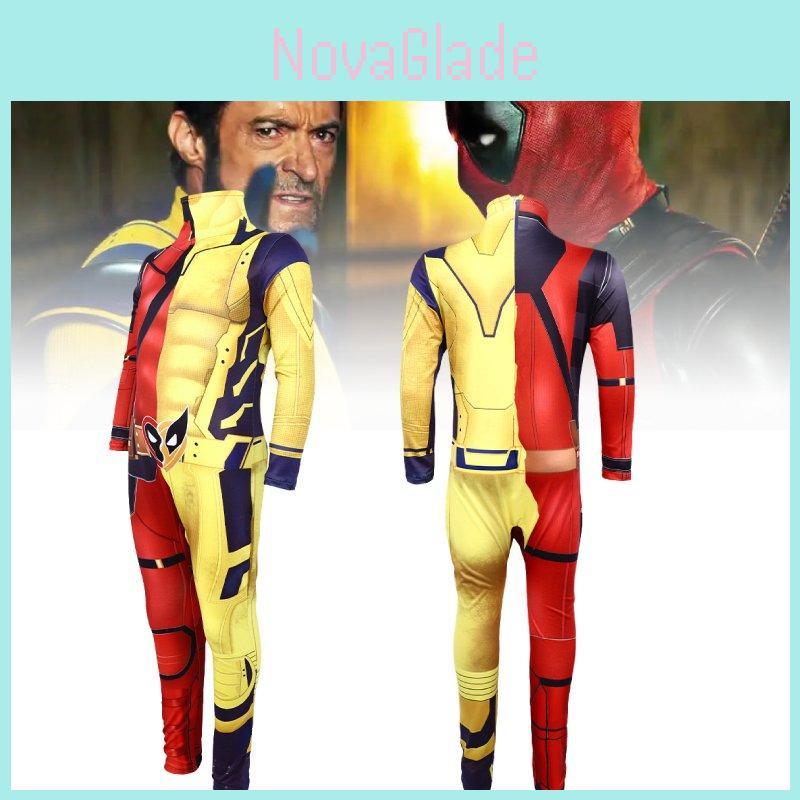 Mens 3d Deadpool And Wolverine Cosplay Suit In Vibrant Colors Made From Durable Polyester Fabric