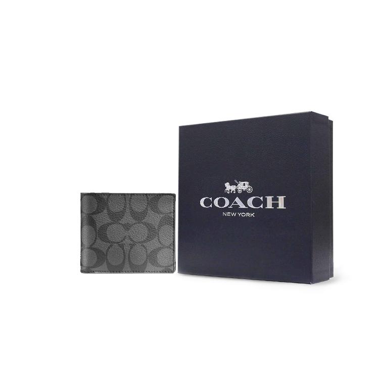 COACH Men 3 IN 1 Wallet Charcoal / Black (Unisex) Wallets 74993 CQBK