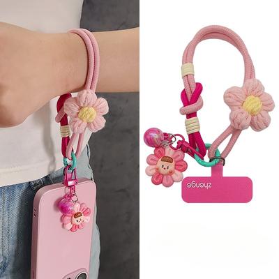 Mobile Phone Lanyard, Yarn Flower, Woven Wrist Rope, Ins, Cartoon Cute, Cute Baby Pendant, Thumb Rope, Women's Style