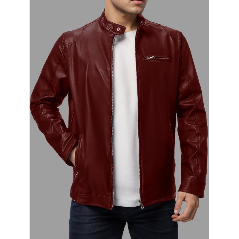 European and American men's high-end leather motorcycle leather jacket men's stand-up collar punk leather jacket men