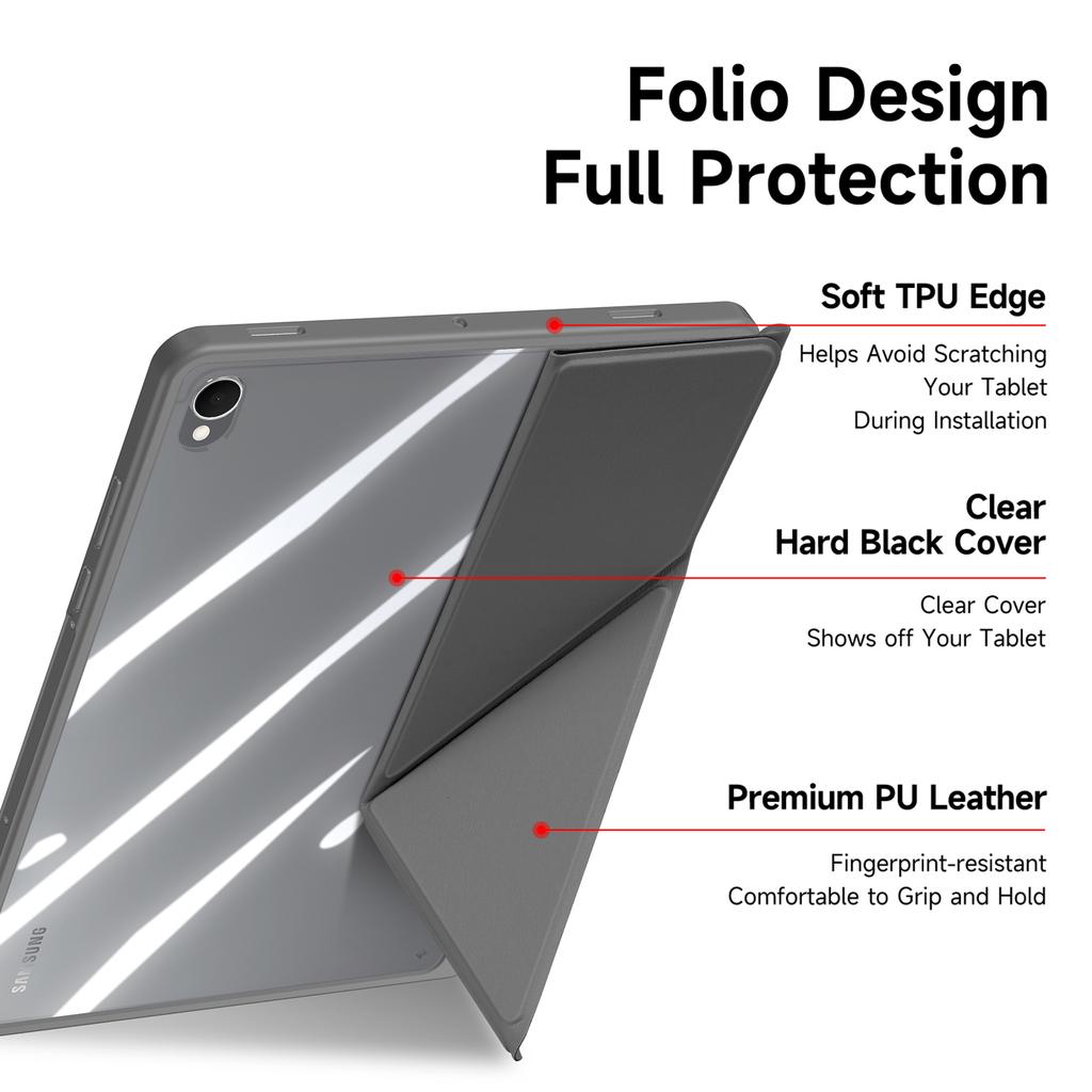 For Samsung Galaxy Tab S11 Case DUX DUCIS Magi Series Detachable Origami Stand Leather+PC+TPU Clear Back Cover