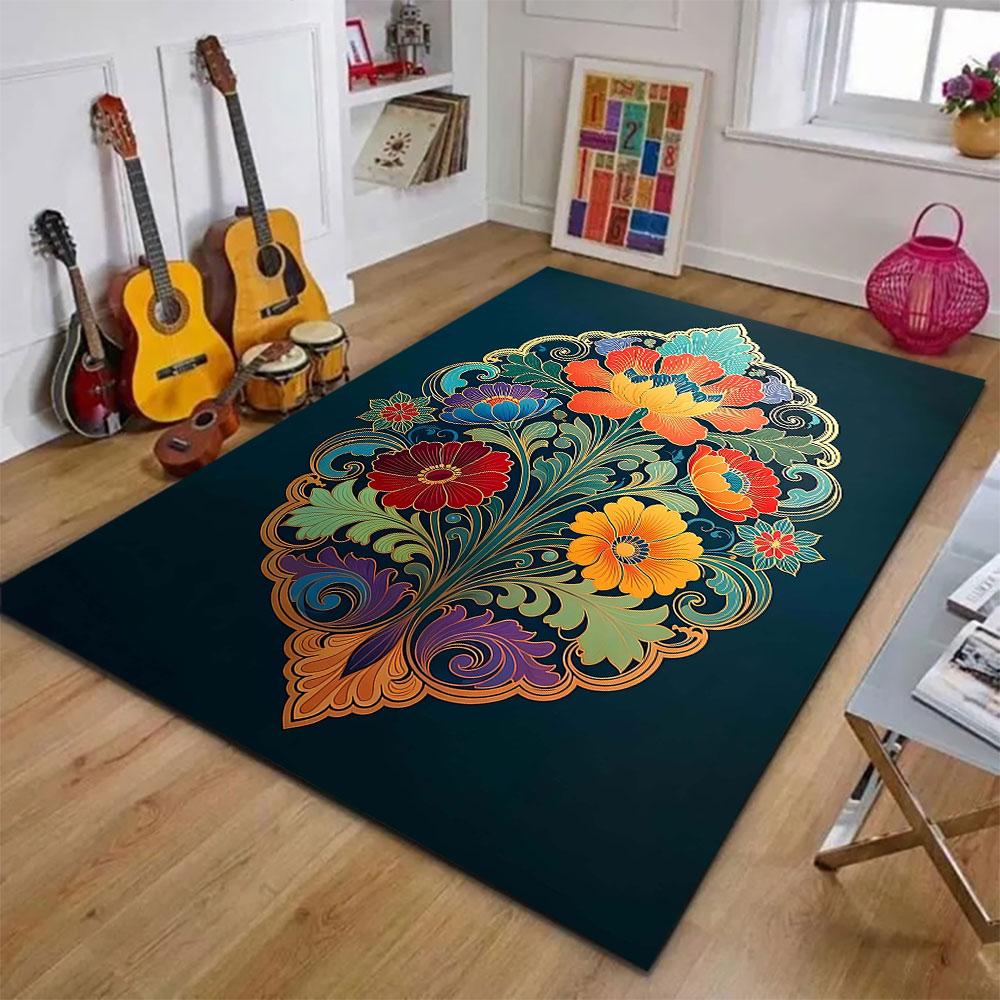 Floral Pattern with Vibrant Colors Patterned carpet, suitable as a non slip play mat for the living room and bedroom sofa