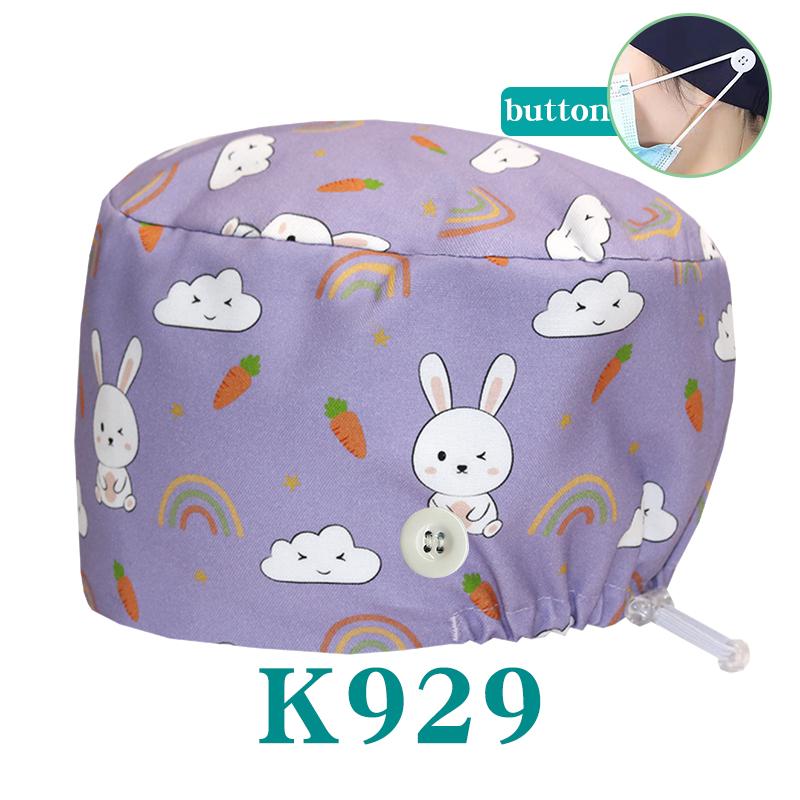 Cartoon Printed Nursing Caps Men Women Medical Hats Adjustable Long Hair Pet Dental Clinic Doctors Scrub Hat