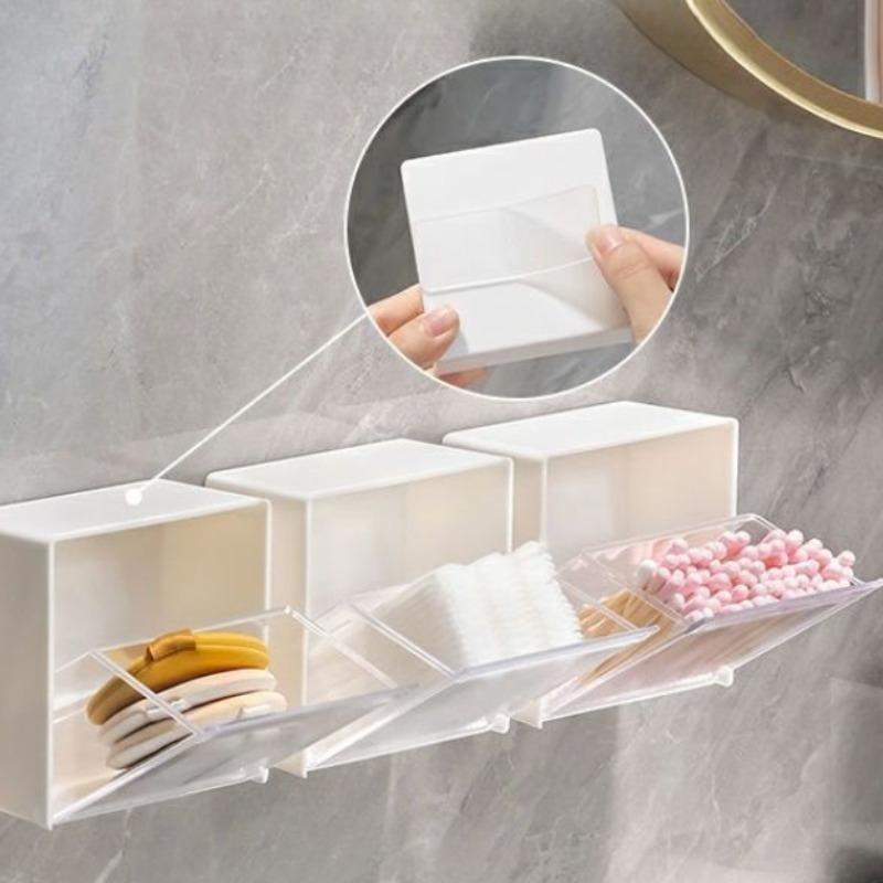 2pcs Dustproof White Wall-Mounted Storage Boxes | Plastic Organizer with Clear Fronts for Bathroom, Swabs, Makeup Small Jewelry