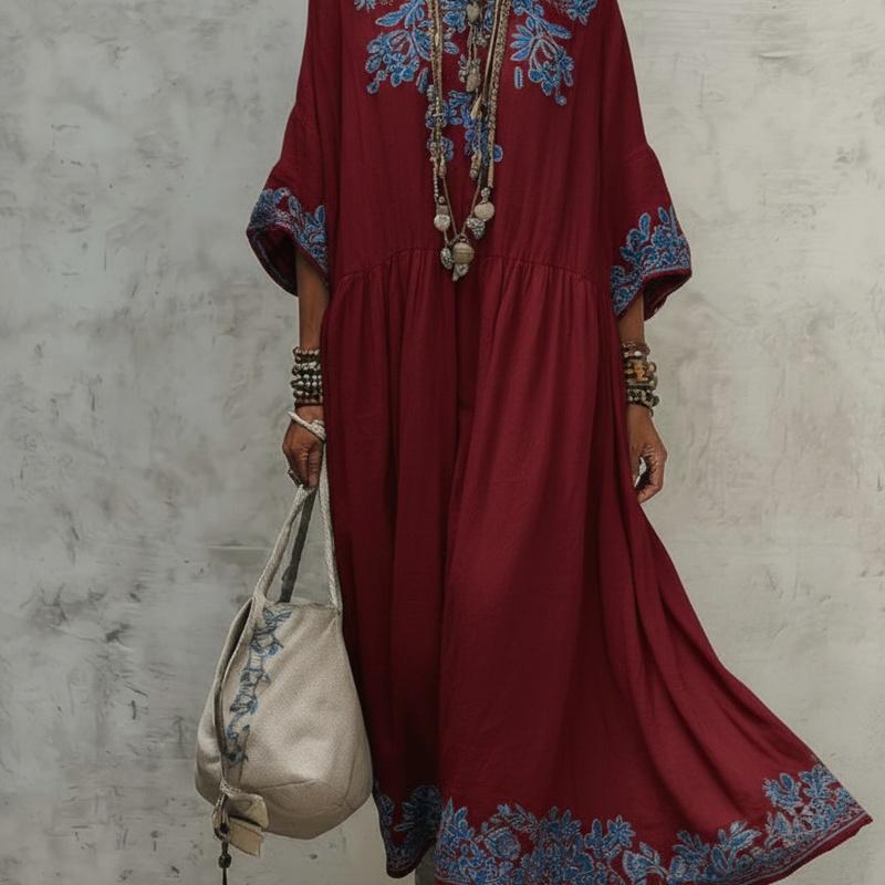 Robe Longue Maxi Style Européen d'Été pour Femmes Coupe Ample Mode Élégante Col Rond Imprimée