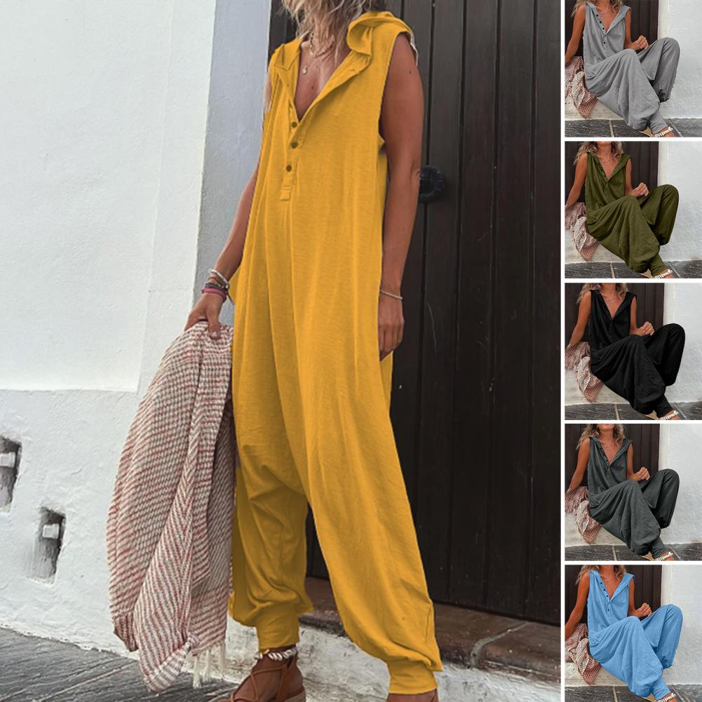 

Женский комбинезон, стильный дышащий комбинезон с капюшоном, летний винтажный комбинезон, повседневный женский комбинезон для женщин, большие размеры