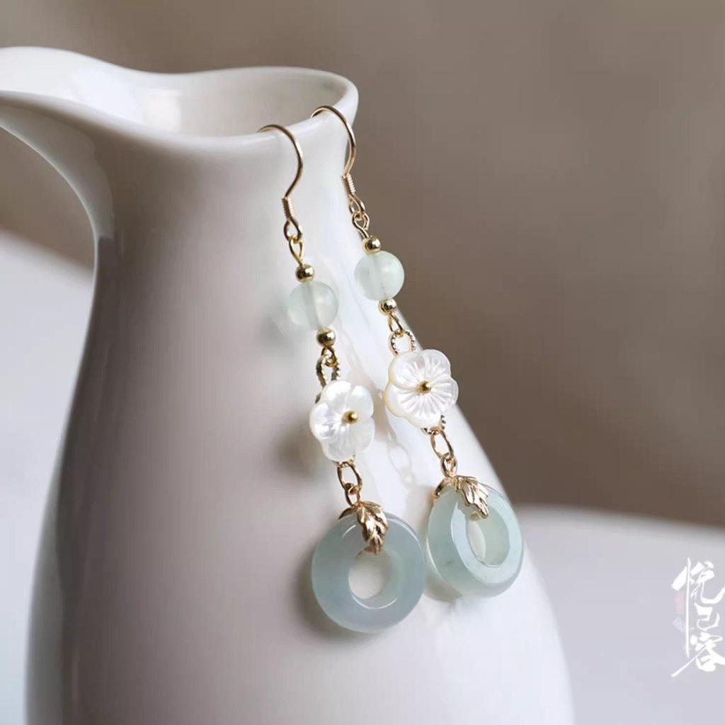 Chinese Handmade Flower Dangle Earrings - Women's Hanfu Fashion Accessory