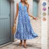 Summer New European and American Medium and Long Dress Fashion Sleeveless V-neck Abstract Pattern Printing Dress Women