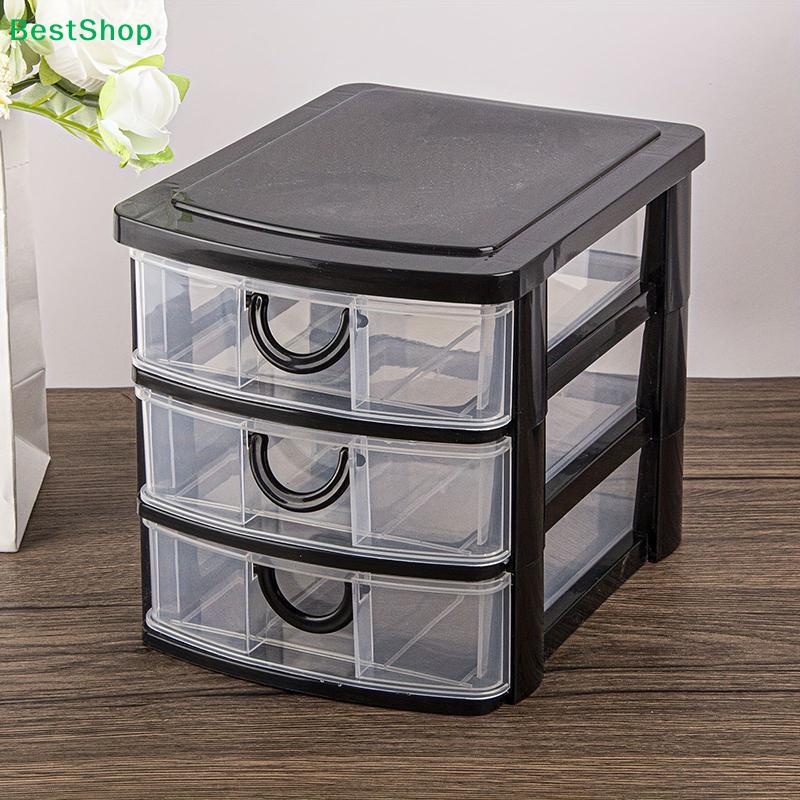 3-Tier Plastic Drawer Storage Organizer,Clear Desktop Drawer Cabinet for Office,Stationery & Small Items