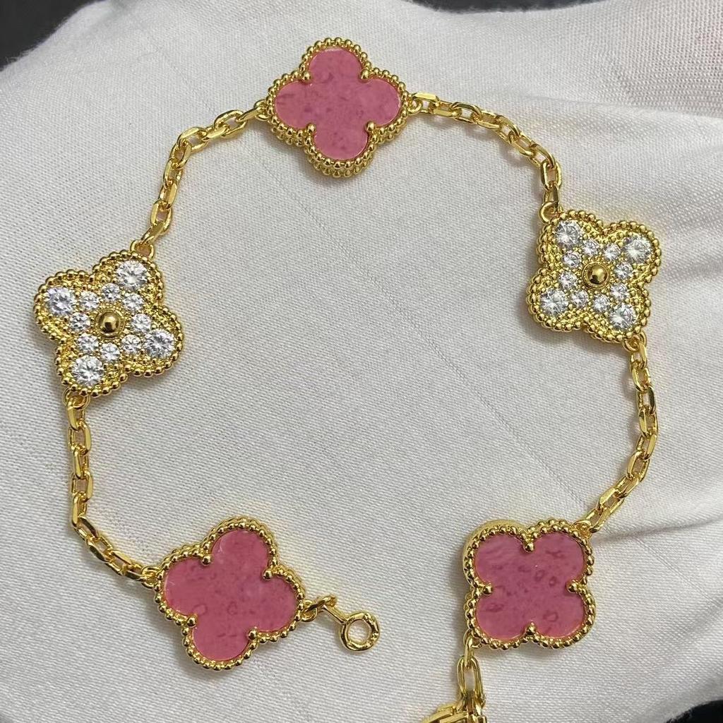 Nouă Versiune Brățară Trifoi cu Patru Foi Cinci Flori Agat Roșu Natural Sidef Alb Brățară Dama Brățară Laser