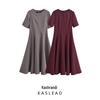 Women's Spring 2025 European & American Style Wave Hem Round Neck Midi Dress