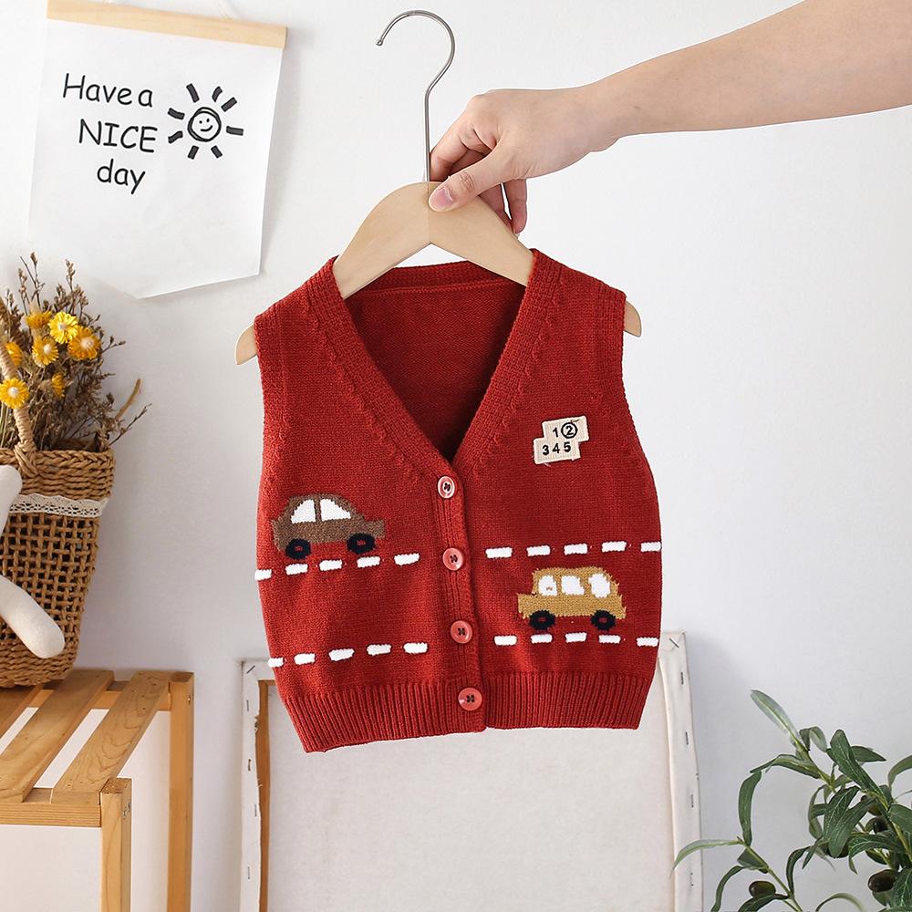 Autumn Winter Cartoon Boys' Knitted Sweater Vest Korean Children's Clothing Boys' Baby Pullover Warm Sweater