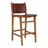 Perugia Brown Leather Bar Stool with Teak Legs