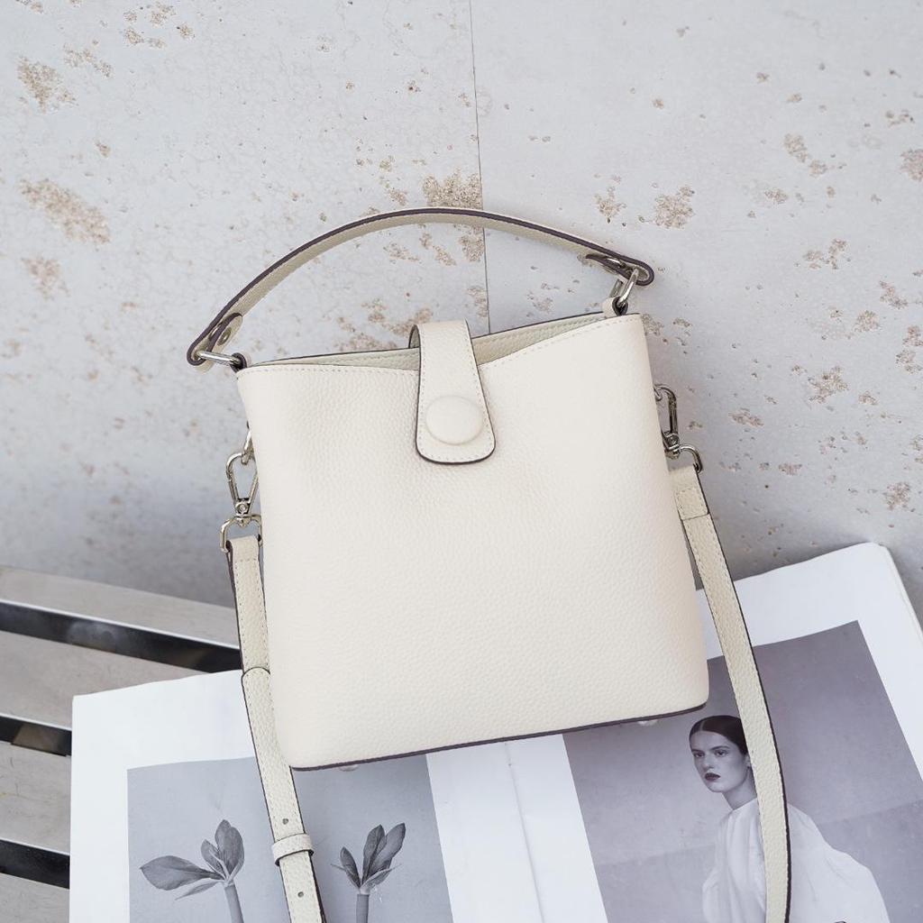 Women's Genuine Leather Bucket Bag - High-End Cowhide Crossbody & Shoulder Bag for Autumn 2025
