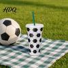 Stable Base Cup Soccer Plastic with Straw Football Shaped Cold Drink Tumbler Family Game Viewing 710ml Capacity Reusable Soda for Day Fan