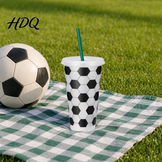 Stable Base Cup Soccer Plastic with Straw Football Shaped Cold Drink Tumbler Family Game Viewing 710ml Capacity Reusable Soda for Day Fan