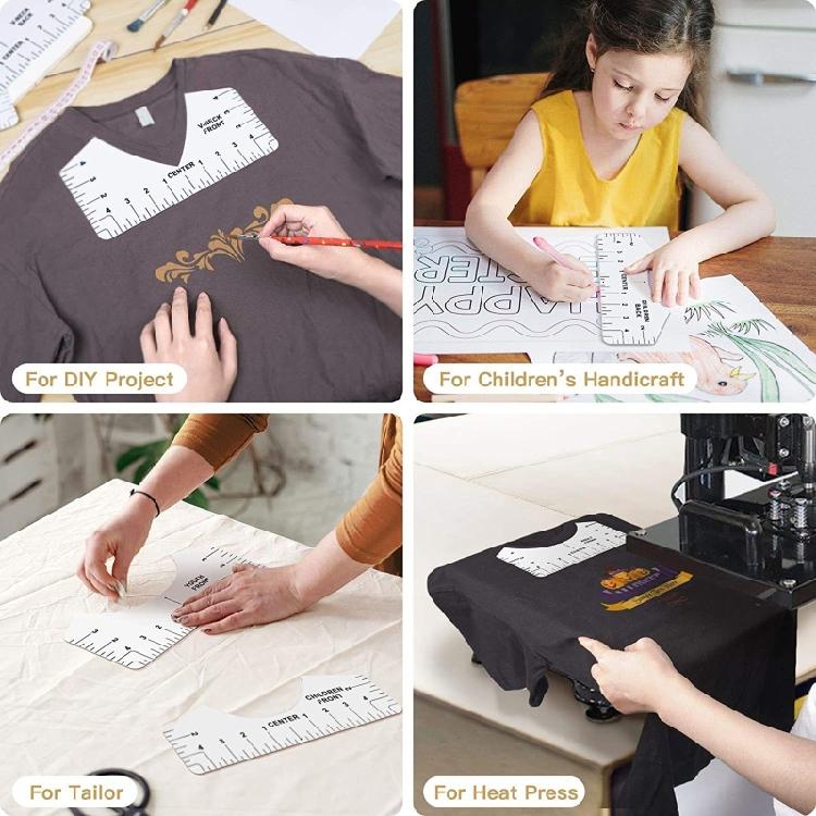 8Pcs Clear PVC T-Shirt Ruler Guide Sewing Tool For Heat Press Shirt Centering Alignment Fabric Marking Tailoring Project