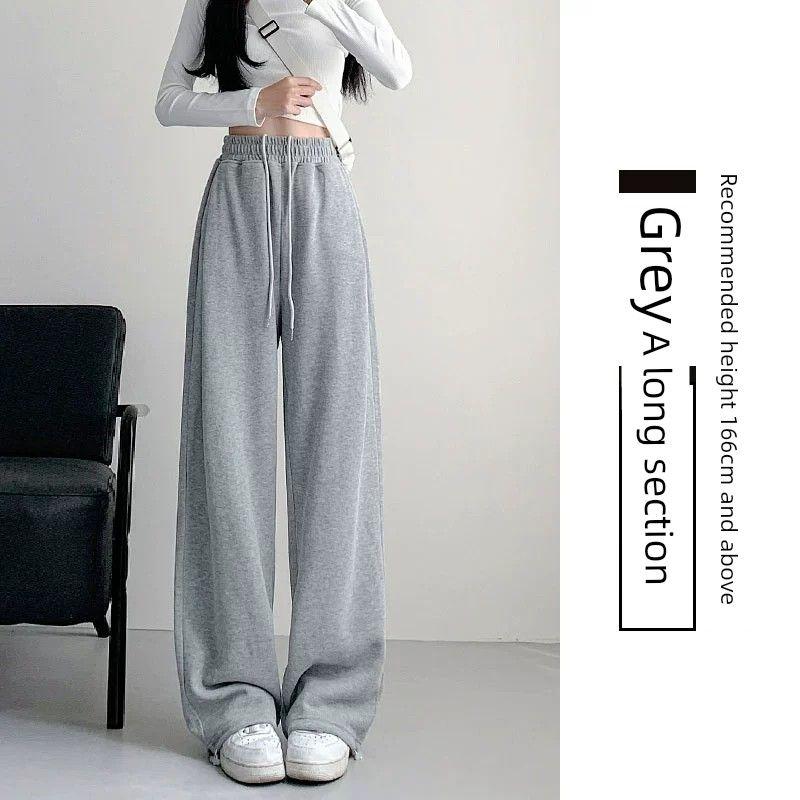

High Waist Loose and Slimming Fleece-Lined Casual Gray Sweatpants Gray [extended]] S