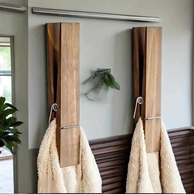2pcs Vintage Wooden Towel Rack | Clamp Wall Mount, Bathroom Farmhouse Decorative Rack, Multi-Functional Household Towel Rac, Home Storage