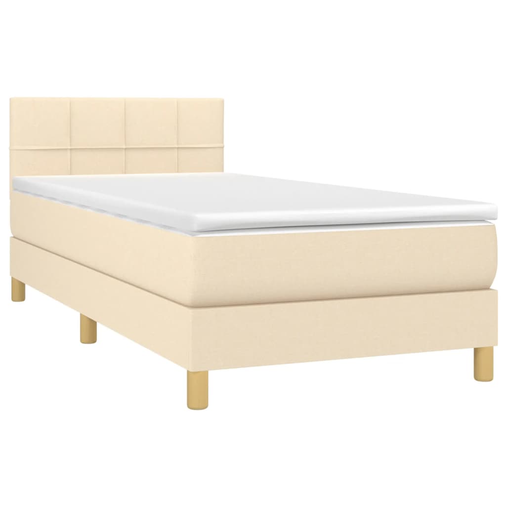 Box Spring Bed with Mattress Cream 90x190 cm Fabric
