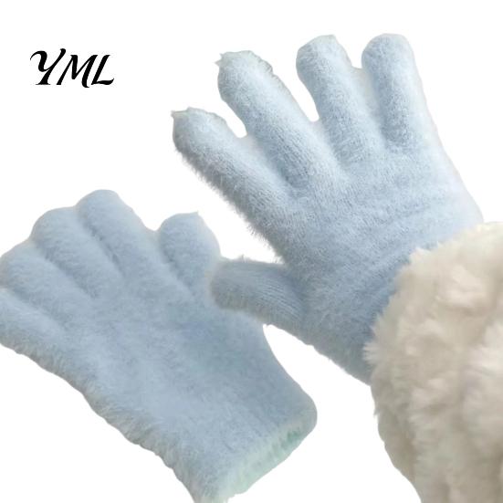 Warm Gift for Her in Winter Faux Mink Five Finger Gloves Women, Soft Plush Lined Gloves, Thermal Insulation Riding Handwear Mittens Cold Weather,