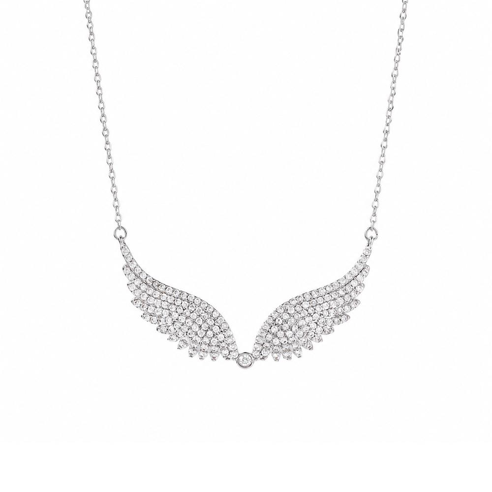 Luxus Damen Kristall Weiß Zirkon Stein Flügel Anhänger Halskette Vintage Gold Silber Farbe Hochzeits Schmuck Für Frauen