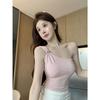 Summer new pure desire wind hot diamond slanted shoulder sling vest women's design sense slim and thin sleeveless top