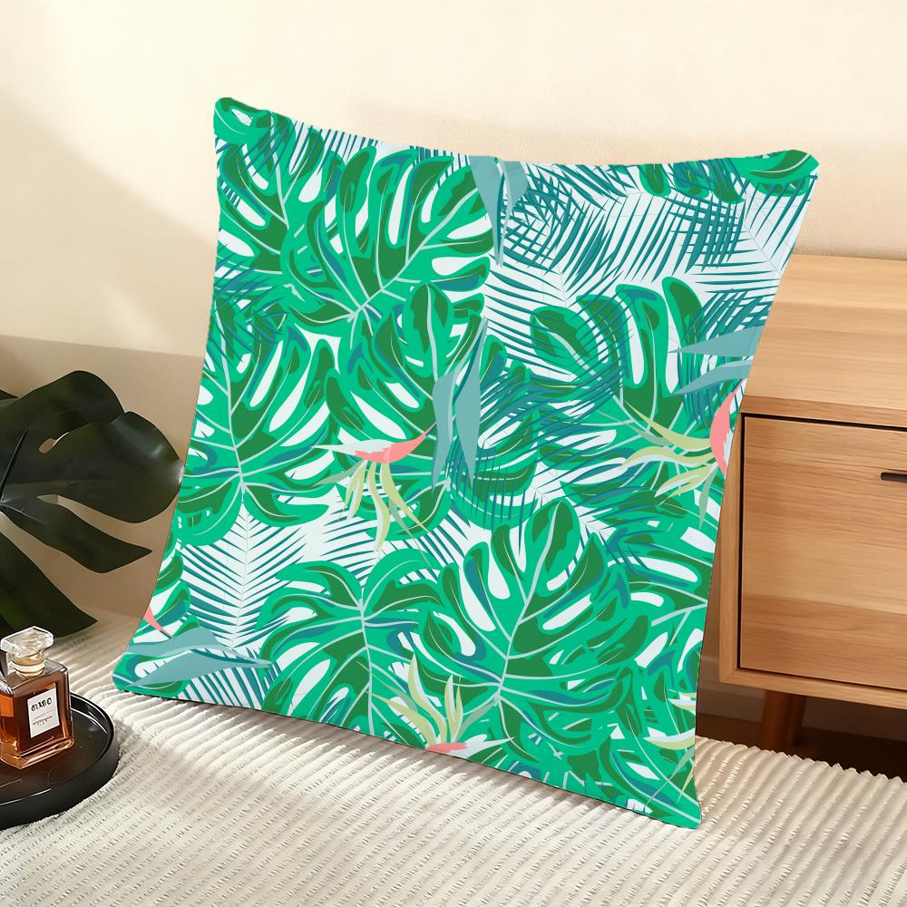 Tropical Palm Leaves Cushion Cover Soft Short Plush Pillow Cover Smooth Cozy Texture Aesthetic Cushion Case Home Decor