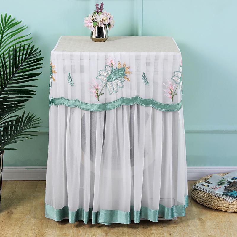 1PC Washing Machine Cover Dustproof Polyester Protective Fabric Cover Handmade Embroidered Floral Patterns Gauze 8 Styles