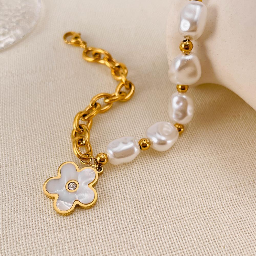 2025 New Pearl Flower Bracelet For Women Personalized Color Blocking Design Chain Bracelet Light Luxury Jewelry Hand Chain 1pc