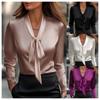 2025 New Fashion and Elegant Solid Color Lace-up Satin Long-sleeved Shirt for Women