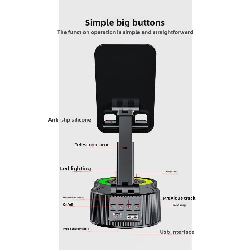 360 Rotary with Lifting Mobile Phone Holder Power Bank Bluetooth Speaker Mini Portable Ambient Light Audio