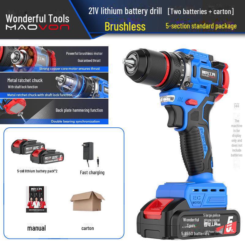 Miaoyou Mașină de găurit cu percuție fără perii reîncărcabilă cu baterie litiu de capacitate mare - Șurubelniță electrică fără fir multifuncțională