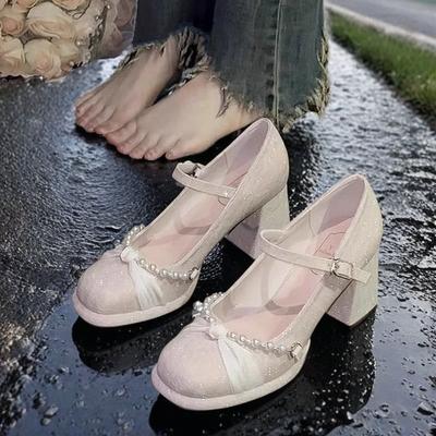 Sweet Style Mary Jane Women's Shoes New Fashionable Waterproof Table Height Increased by 6 Cm High Heels Thick Heels Are Not Tired