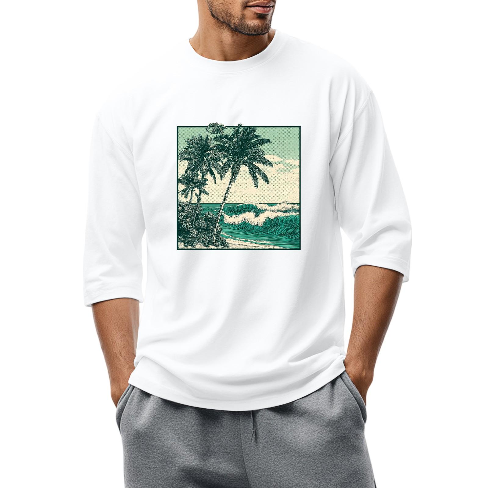 

Мужская повседневная модная футболка с круглым вырезом и рукавом три четверти XL белый