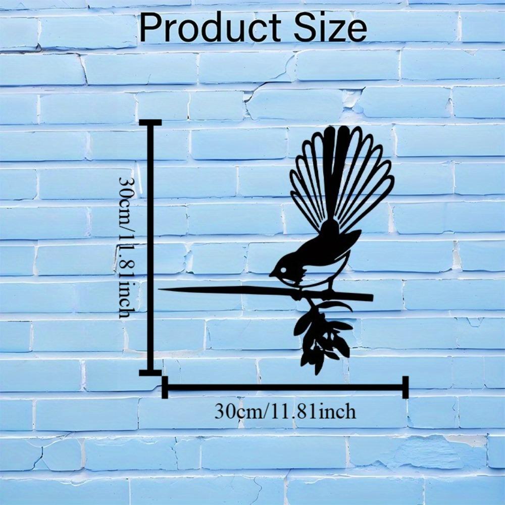 

2D Flat Black Fantail Bird Silhouette Metal Wall Art Decor, 1pc Decorative Plaque for Living Room Bedroom Study 12in