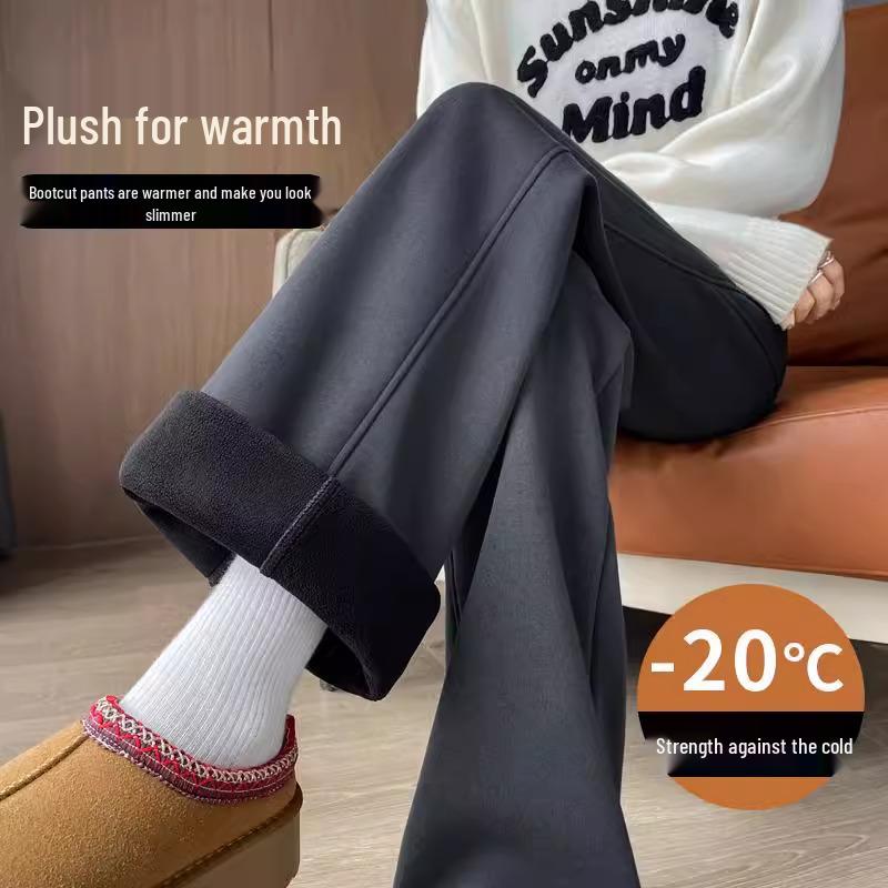 Women's Fleece-Lined Flared Knitted Wide-Leg Sweatpants, Thickened for Casual Winter Sports - Autumn/Winter 2024 Collection