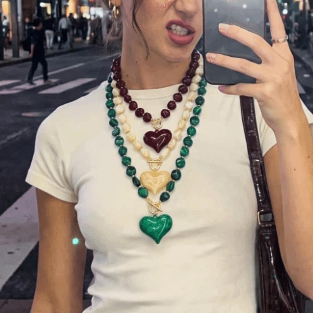 Colorful Statement Necklace Large Heart Pendant Chain Necklace Holiday
