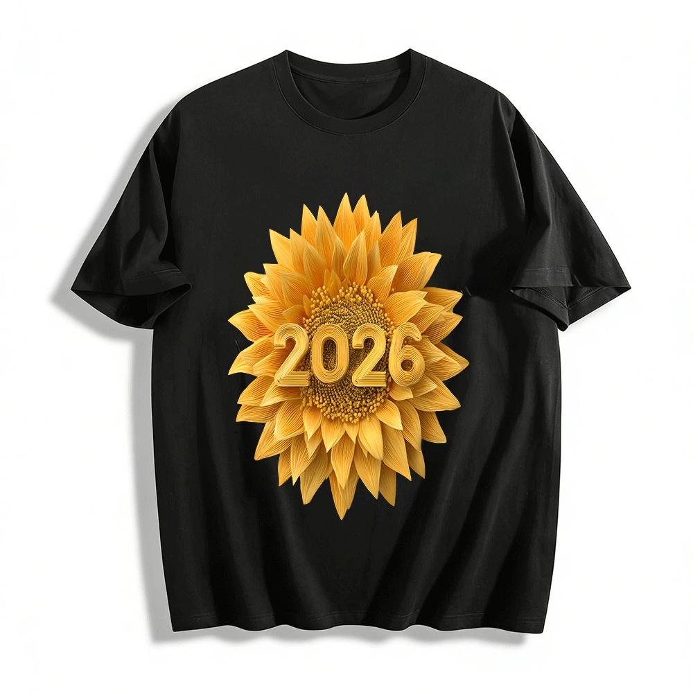 

2026 Sunflower Print Casual Unisex Short Sleeve T-Shirt Pure cotton T-shirt 6XL