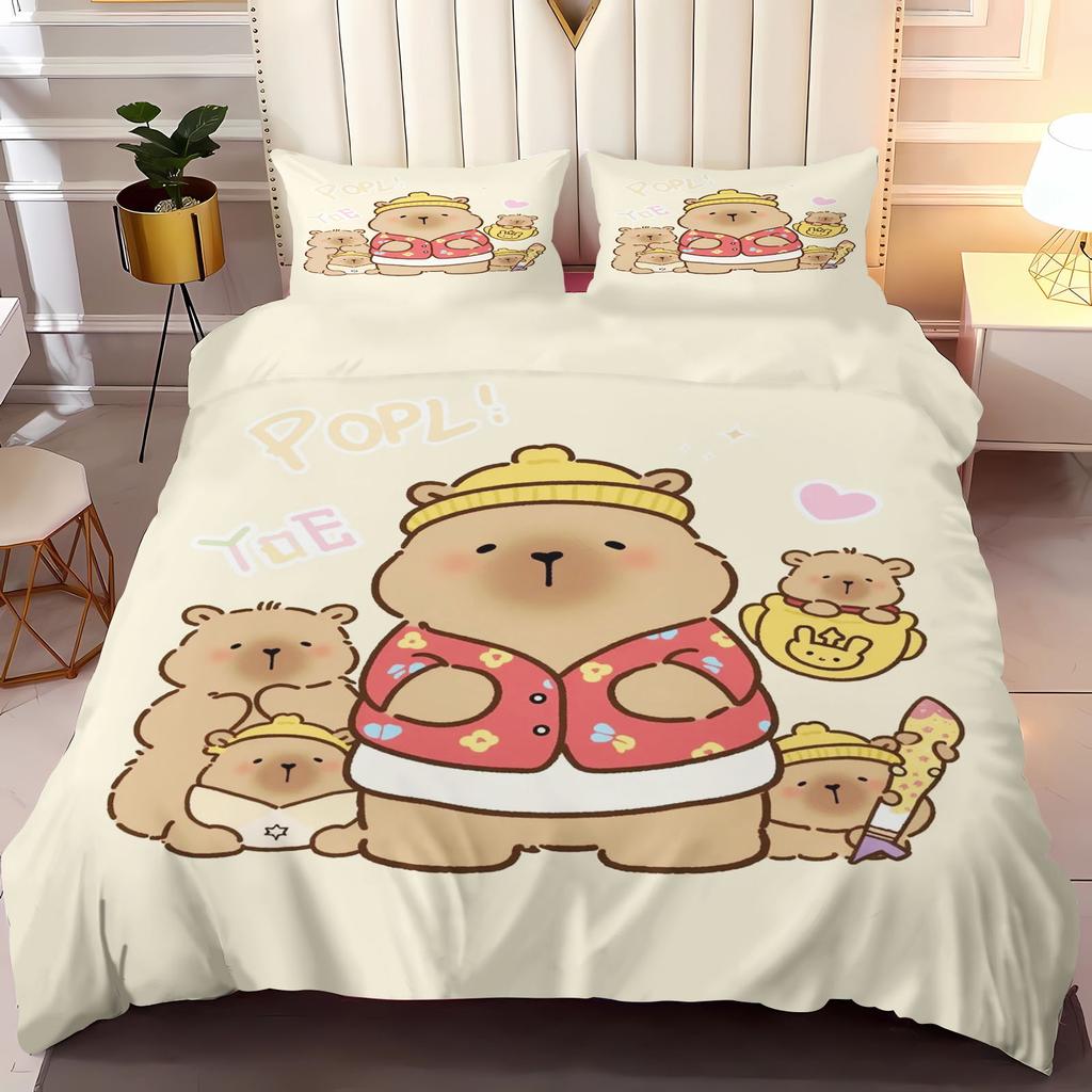 Capybara Anime Home Bedroom Comforte Nordic polyester material suitable for children and adults 3-piece set