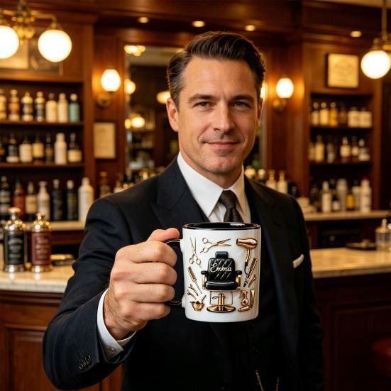 Personalisierte Friseur Tasse Keramik 330ml Friseur Kaffeetasse mit Gold