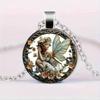 A retro style angel fairy round pendant fantasy flower fairy time gem pendant necklace suitable for daily wear