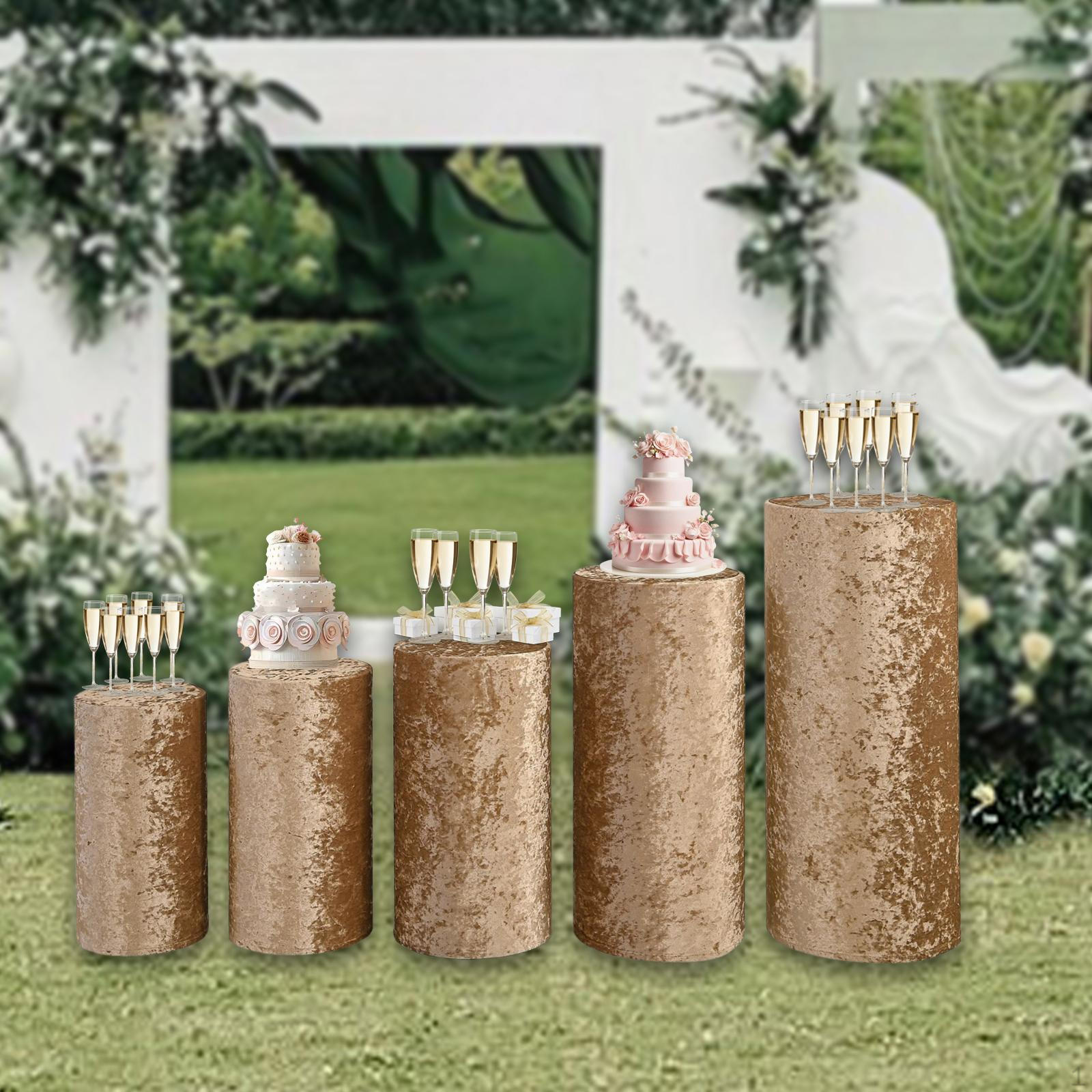 

5 шт. Цилиндрические чехлы для десертных пьедесталов, подставка для цоколя, растягивающаяся, элегантная