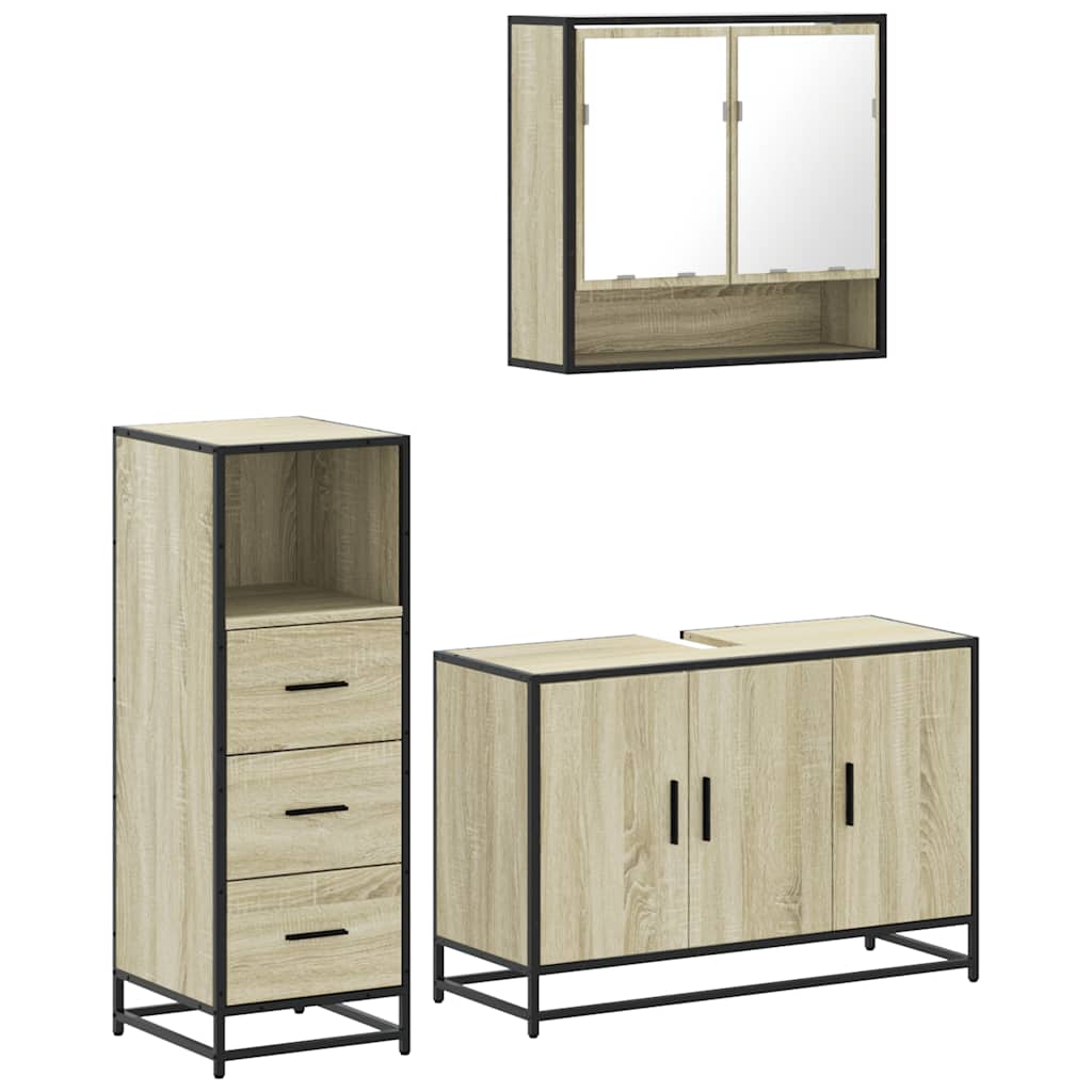 3 Piece Bathroom Furniture Set Sonoma Oak Particle Board