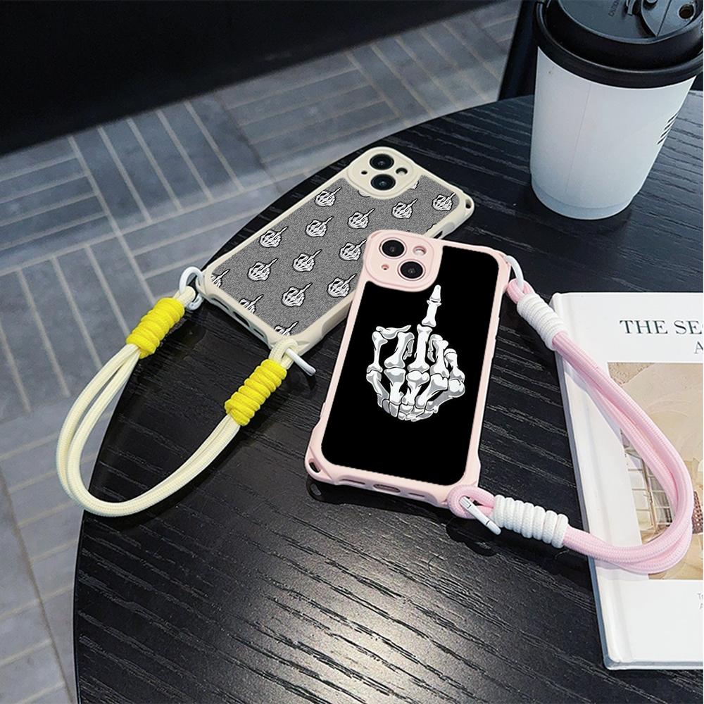 Ae80 Gesture Greeting Design Art Soft Phone Cases for iPhone 16 15 14 13 12 11 Pro Max 8 Plus XR with Wrist Strap Lanyard Corner Protection Back Cover