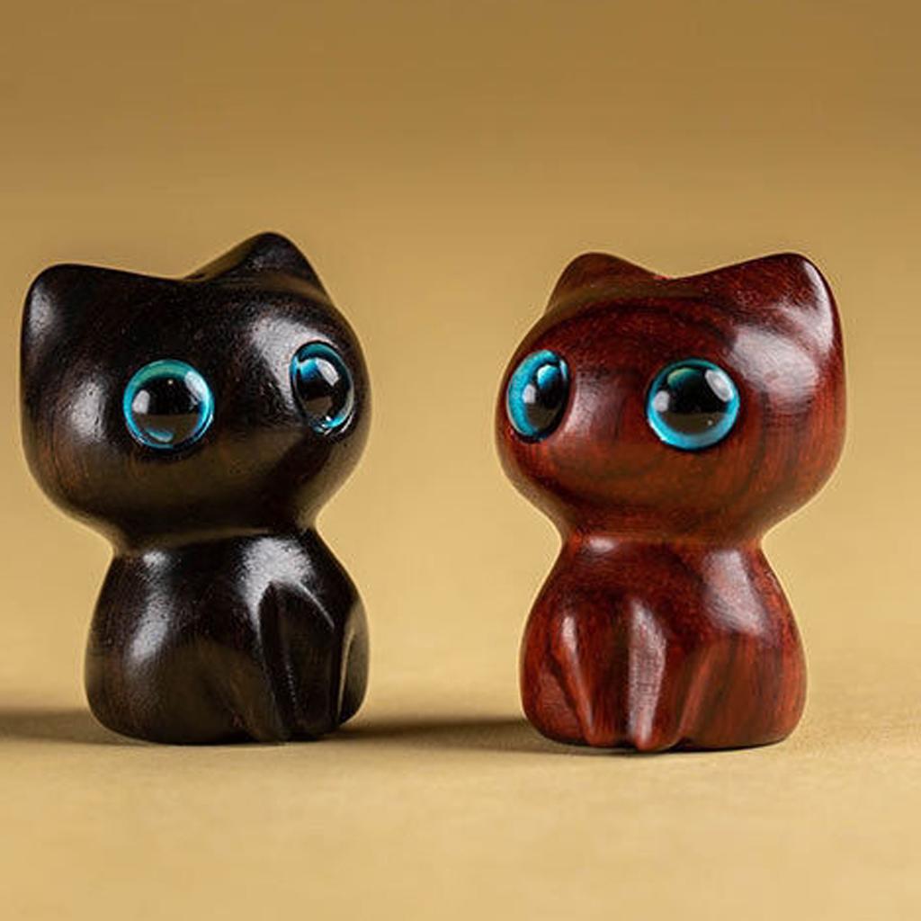 Drewno Hebanowe Brelok Kot Szczęścia Ręcznie Robiony Naturalny Drewniany Wiszący Ornament Dekoracja na Klucze Torby Plecaki