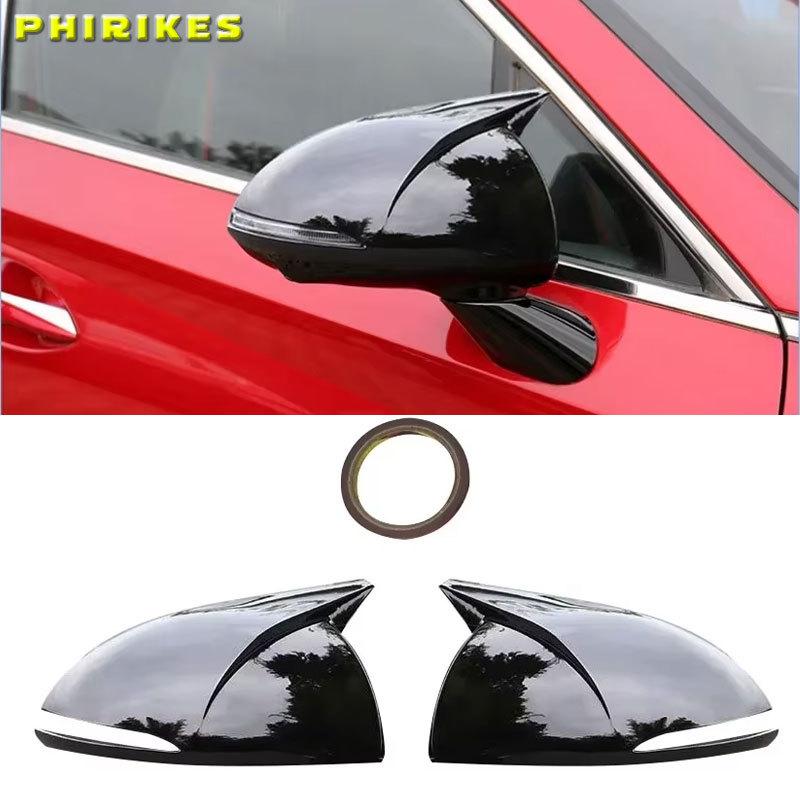 For Hyundai Sonata DN8 Rearview Side Mirror Cover Wing Cap Exterior Door Rear View Case Trim Carbon Fiber Look