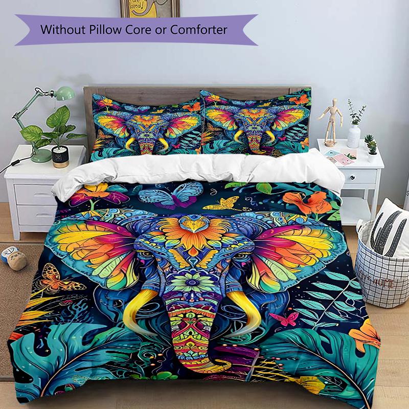 

3pcs Colorful Elephant Tapestry with Butterflies Bedding Set - Festival Gift, Home Decor, Anime Design for Bedroom and Guest Room Decoration (Includes 135x200cm