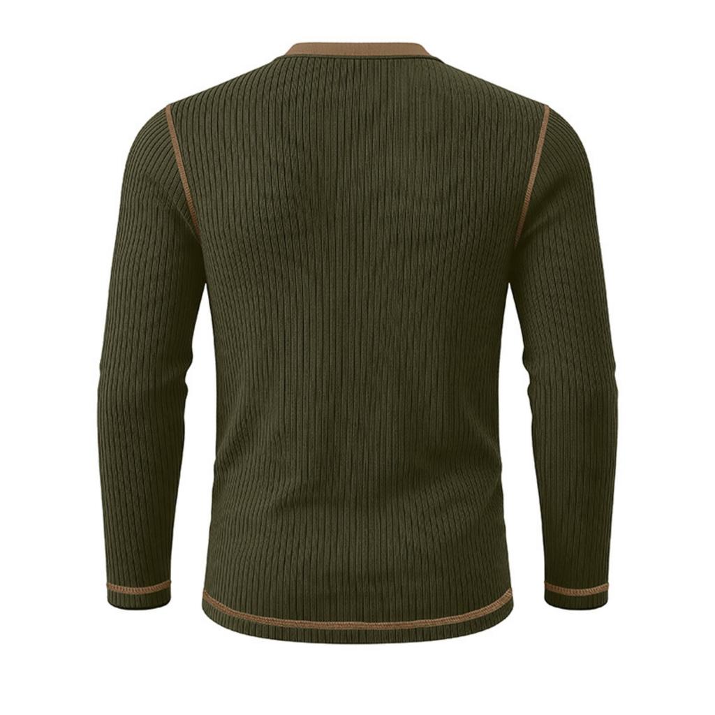 Men's Long Sleeve Henley Shirt Ribbed Knit Sweater Pullover Buttoned Collar Slim Fit Casual Top for Autumn Winter