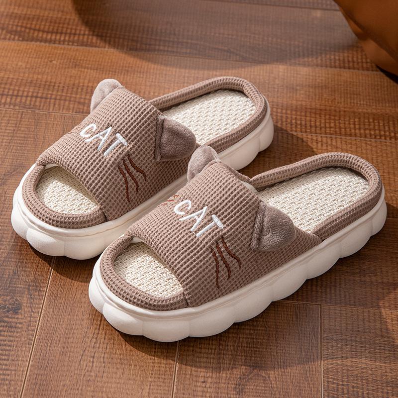 Mode Leinen Plateau Damen Hausschuhe Zuhause Frühling Sommer Katze Luxus Designer Frau Schuhe Ballerinas Niedlich Hanf Indoor Elegant Lässig Pantoletten